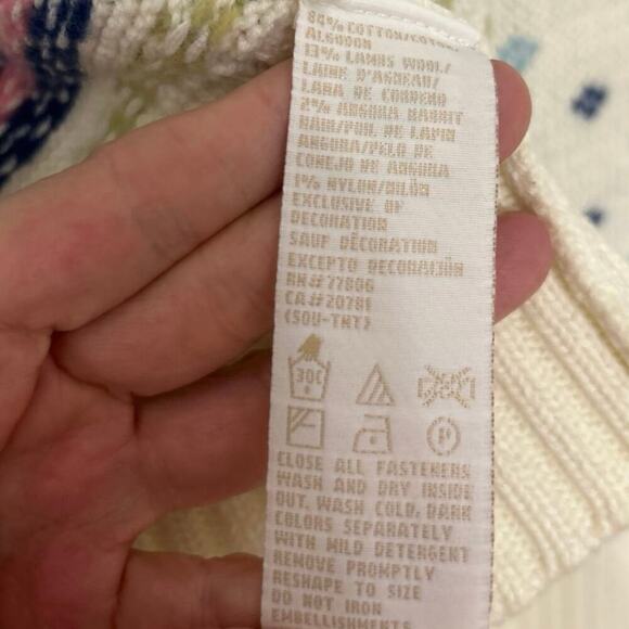 Tommy Hilfiger Wool Cotton Blend Cream Nordic Fair Isle Full Zip Sweater Medium - Picture 13 of 13